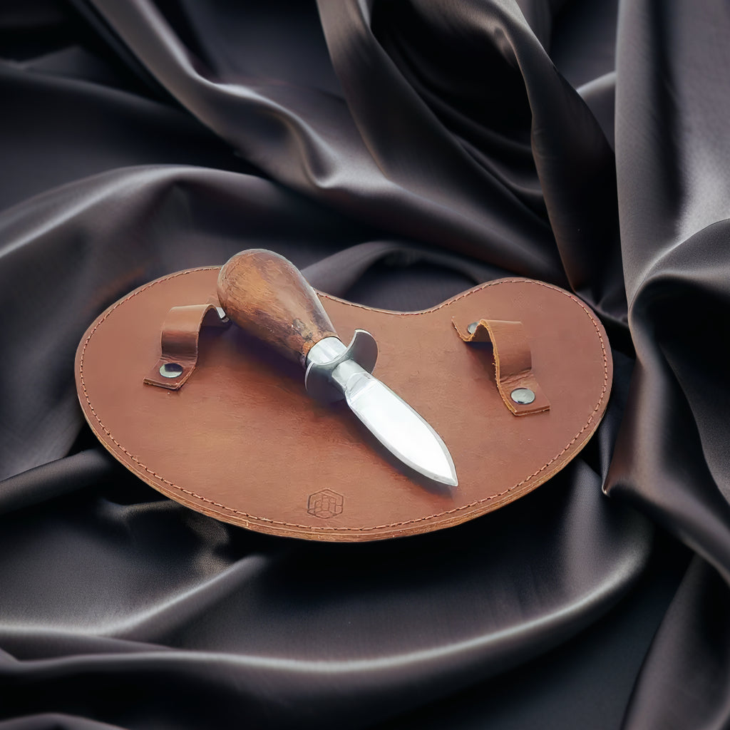 Austernmesser-Set – Mit Akazienholzgriff & Büffellederhandschuh - CULINOR