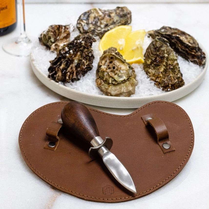 Austernmesser-Set – Mit Akazienholzgriff & Büffellederhandschuh - CULINOR
