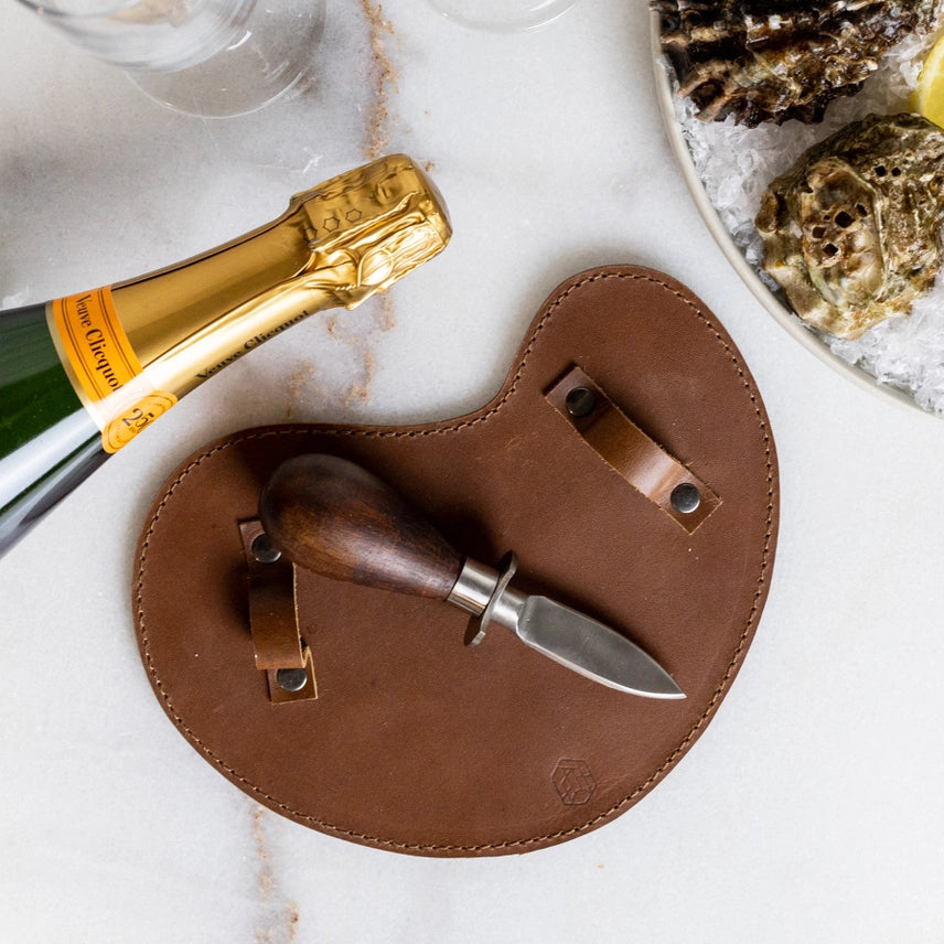 Austernmesser-Set – Mit Akazienholzgriff & Büffellederhandschuh - CULINOR