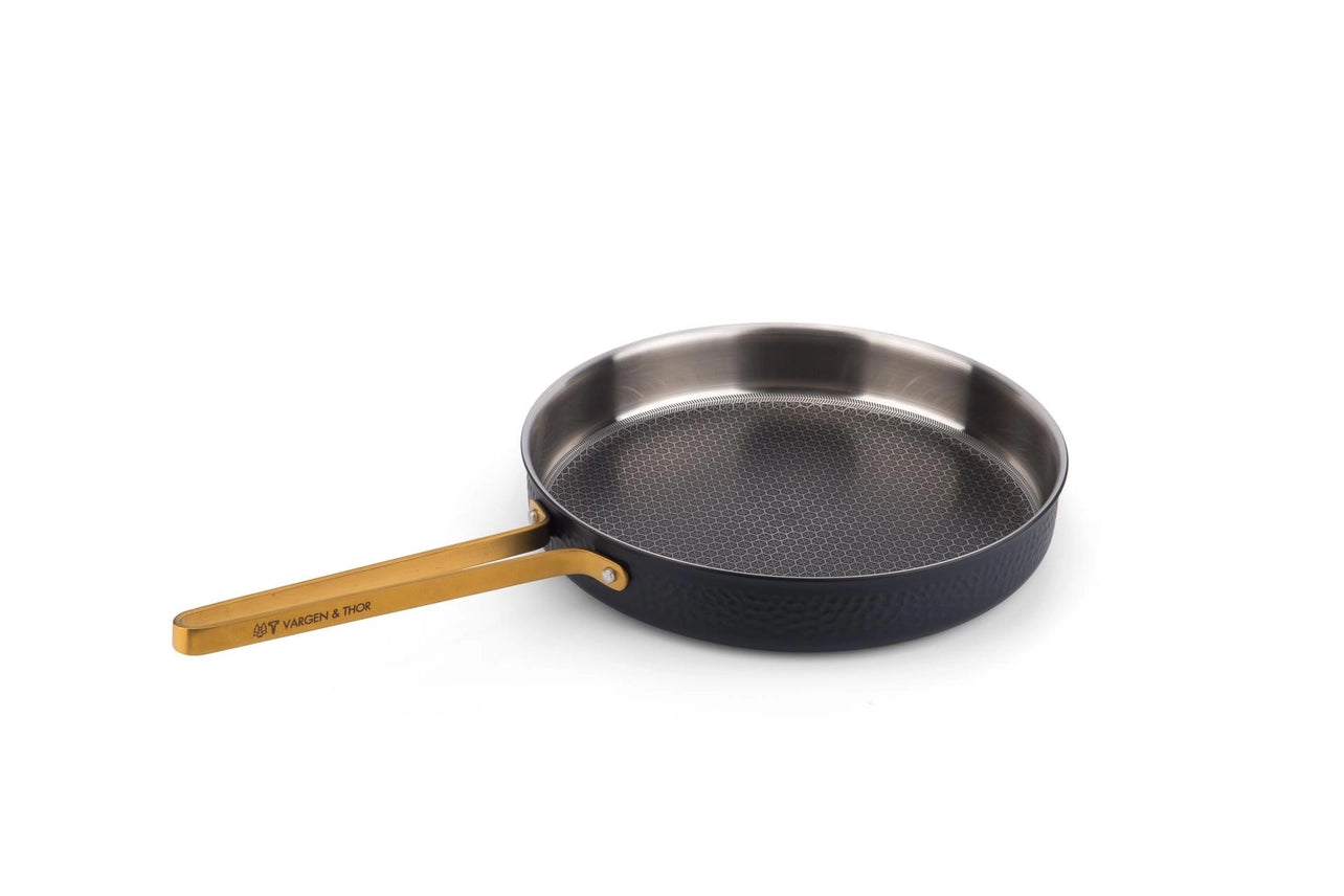 Bratpfanne – 28 cm, gehämmertes Schwarz mit Messingdetails - CULINOR