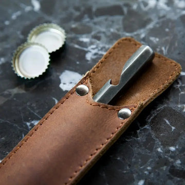 Flaschenöffner Edelstahl & Büffelleder