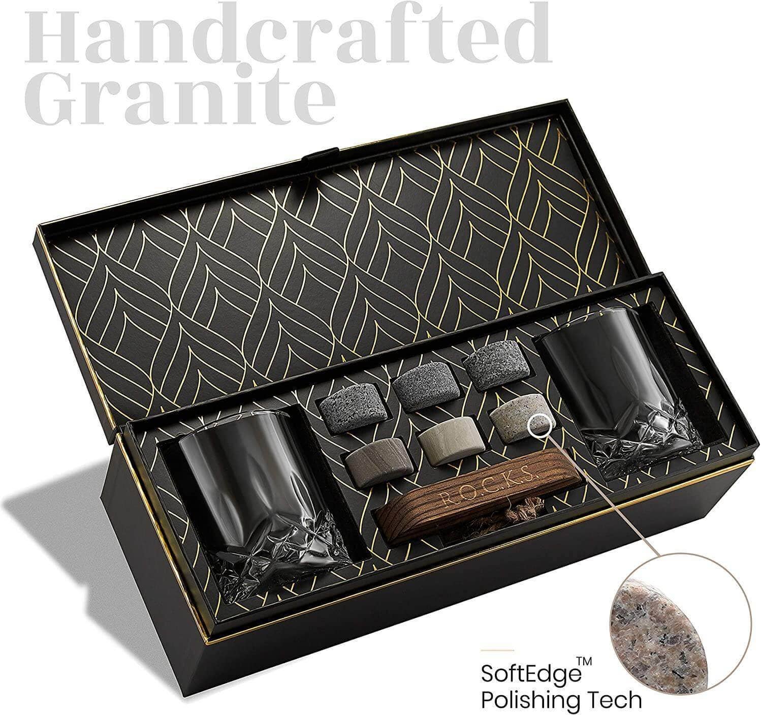 Das Connoisseur's Set -  Granit-Whisky-Steine und Signature Whiskey Glass Edition - CULINOR