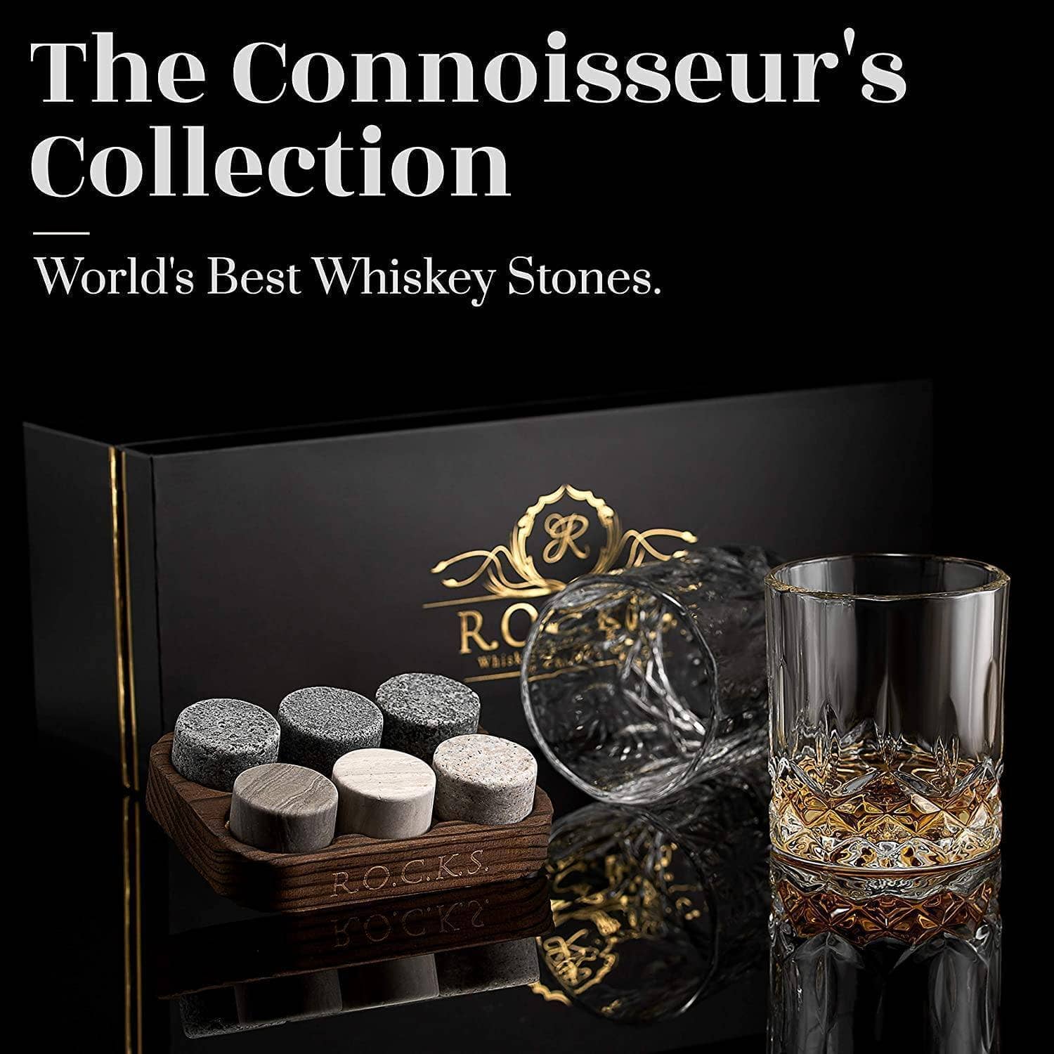 Das Connoisseur's Set -  Granit-Whisky-Steine und Signature Whiskey Glass Edition - CULINOR