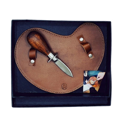 Austernmesser-Set – Mit Akazienholzgriff & Büffellederhandschuh - CULINOR